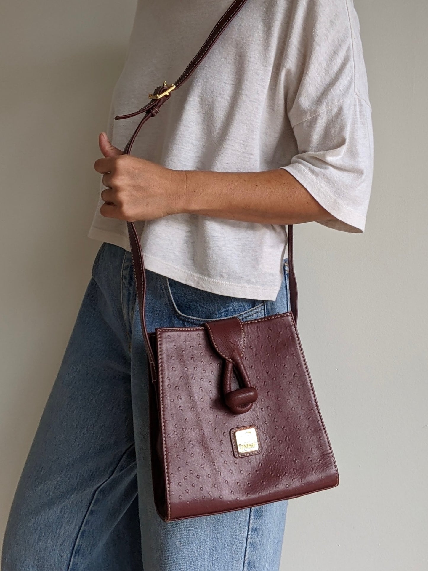 Stunning Vintage Oxblood Ostrich-Embossed Leather Purse
