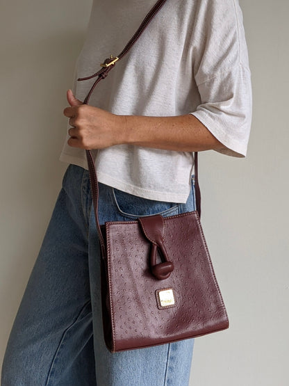 Stunning Vintage Oxblood Ostrich-Embossed Leather Purse
