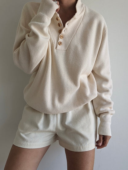 Classic Vintage Buttercream Cotton Henley