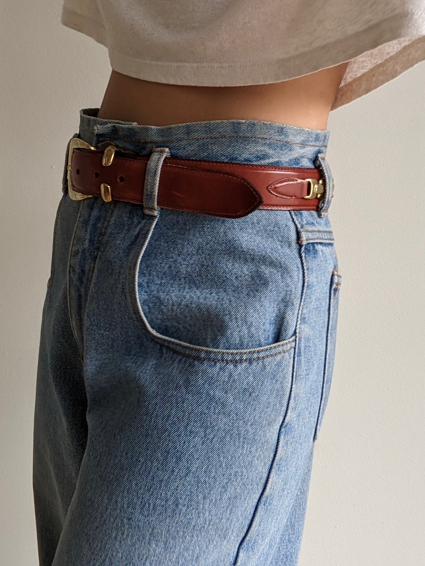 Vintage Cognac Leather & Gold Accent Belt