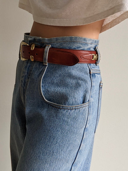Vintage Cognac Leather & Gold Accent Belt