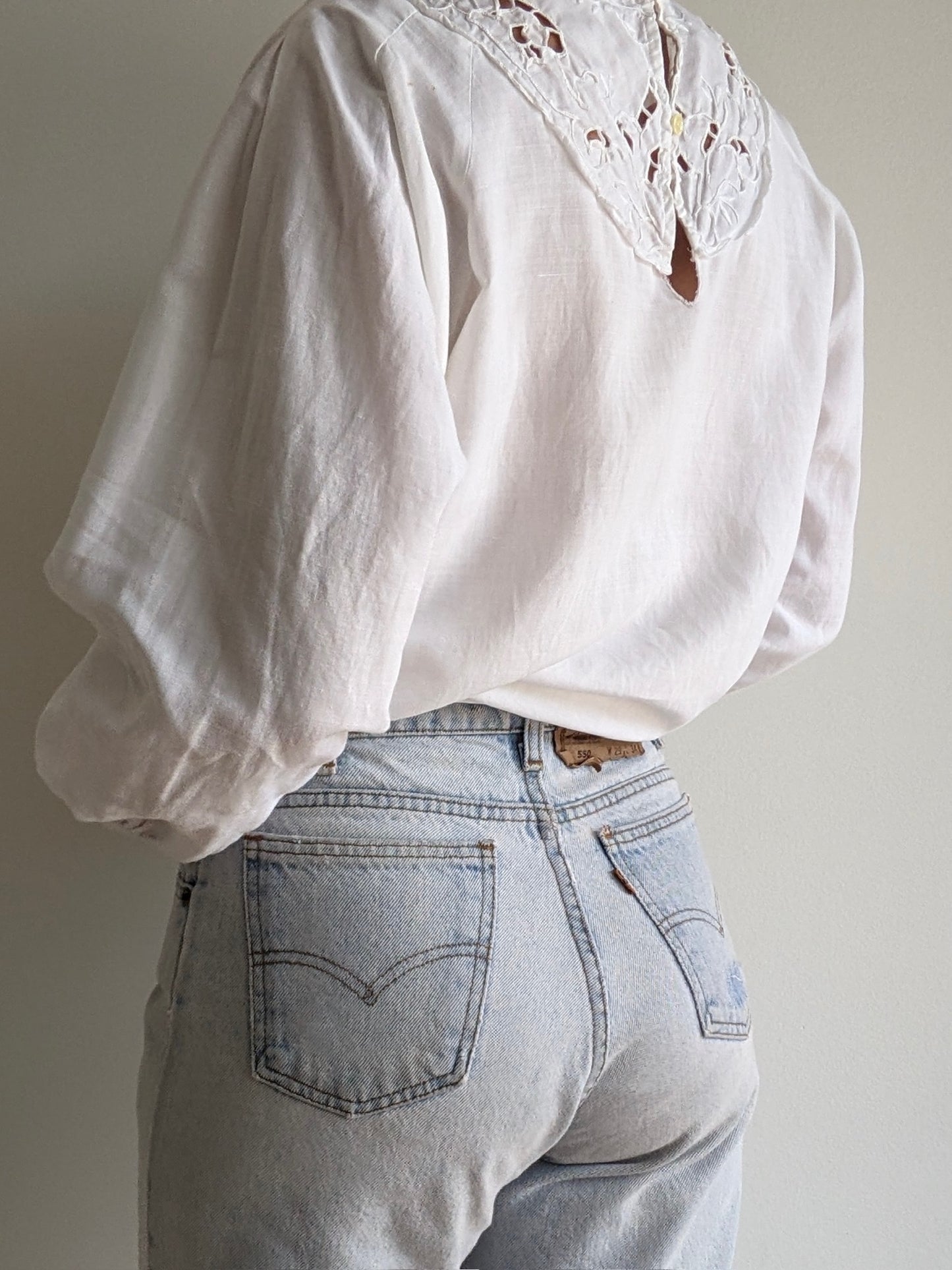 Vintage Ivory Linen Lace Blouse