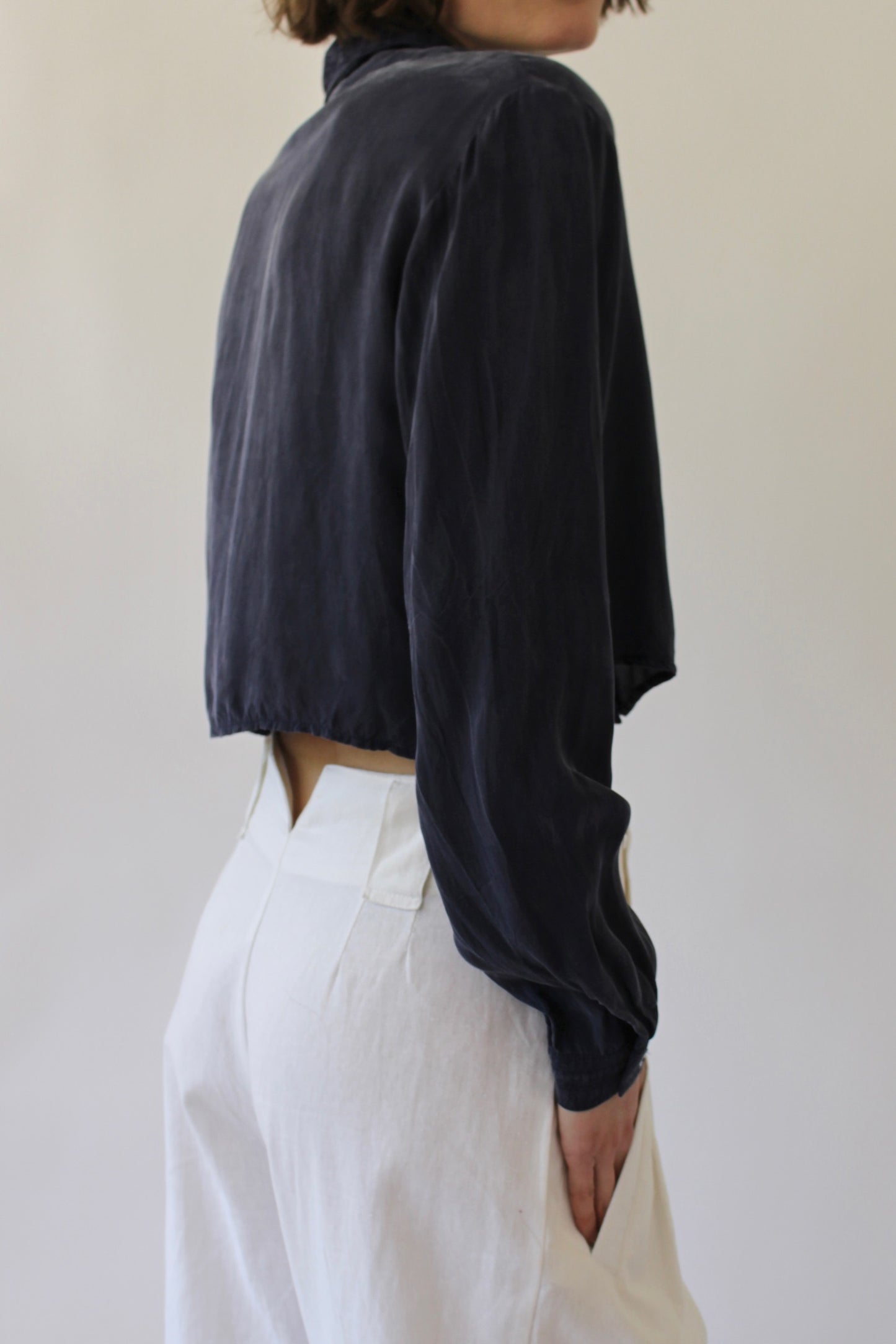 90s Navy Sueded Crop Blouse