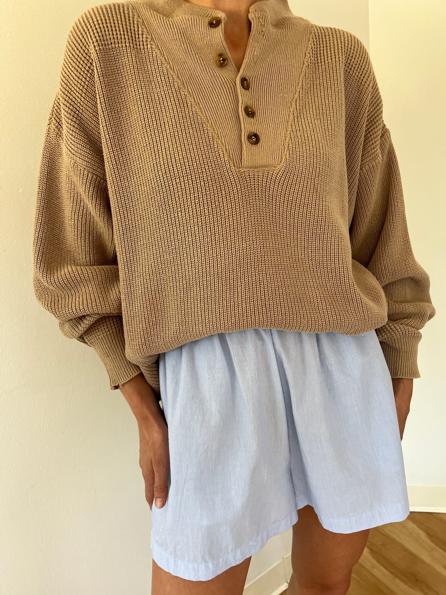 Favorite Vintage Latte Cotton Henley