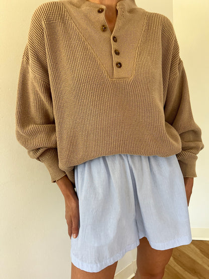 Favorite Vintage Latte Cotton Henley