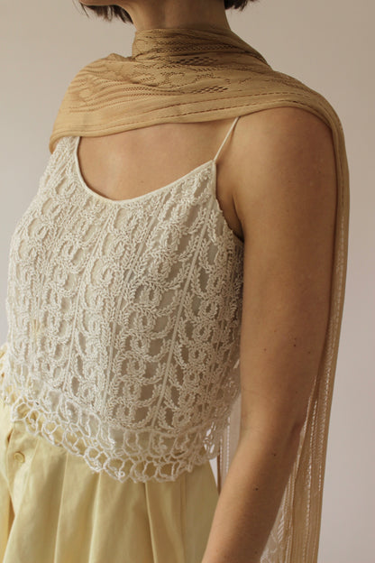 Vintage Sheer Knit Fringe Scarf