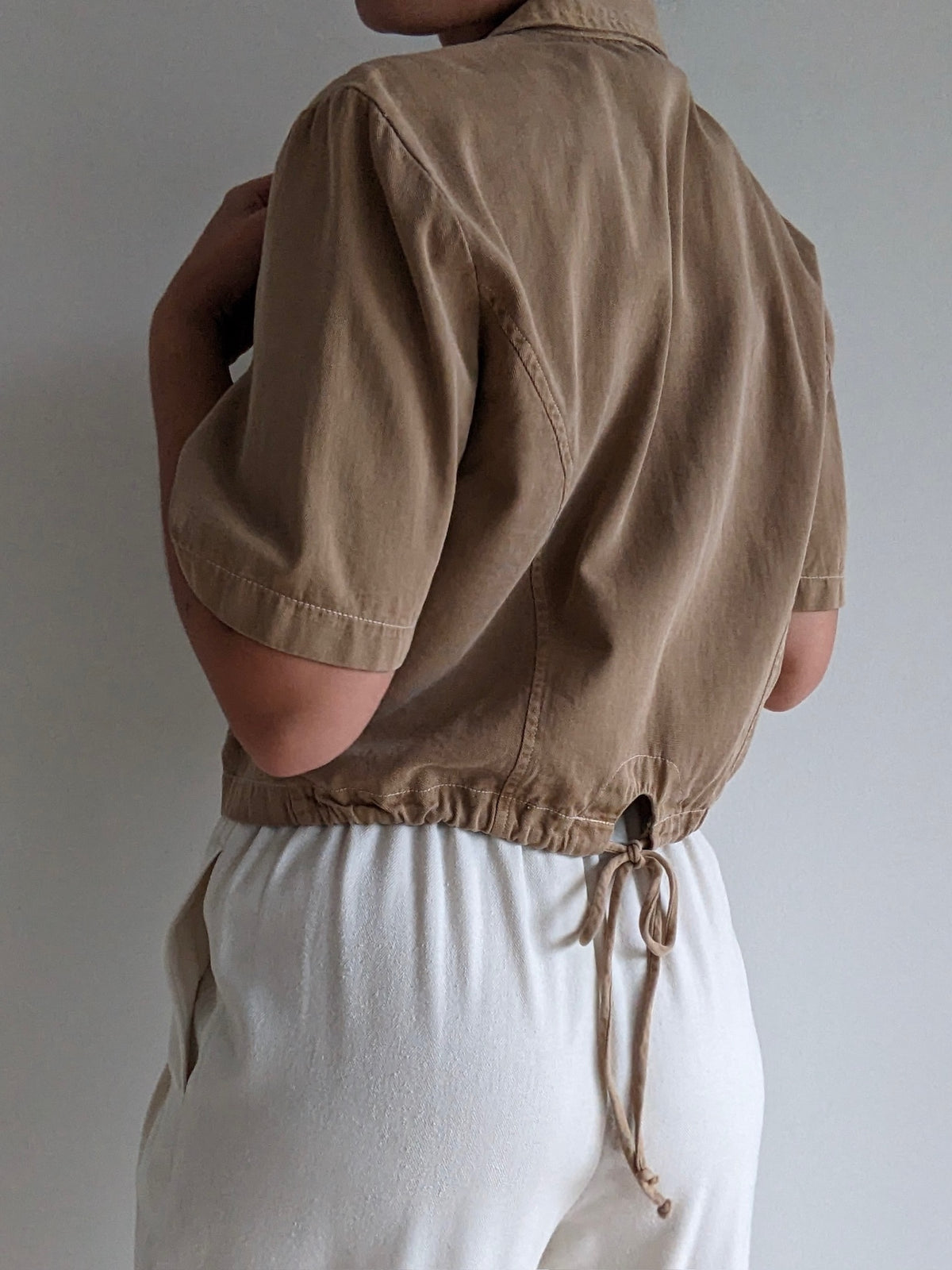 Vintage Camel Cotton Twill Crop Blouse