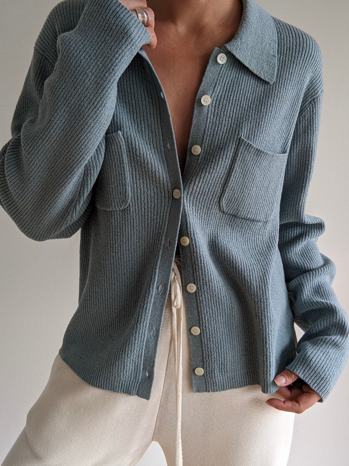 Vintage Sky Blue Merino Wool Cardigan