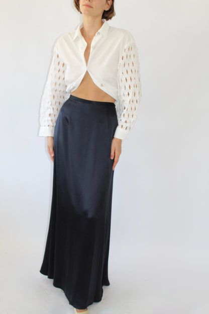 Vintage Midnight Silk Satin Floor-Length Skirt