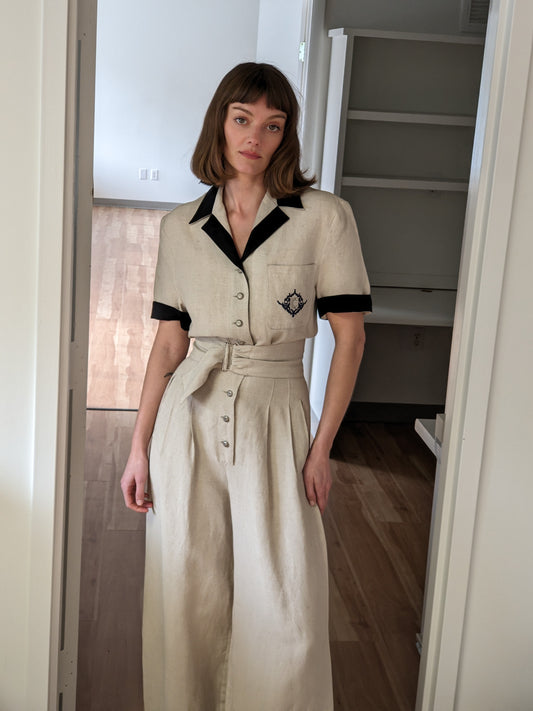 Favorite Vintage Linen Wide Leg Belted Jumpsuit
