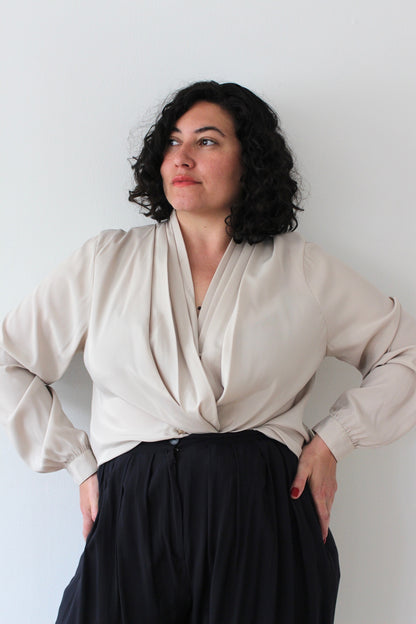 Vintage Low-V Pleated Blouse