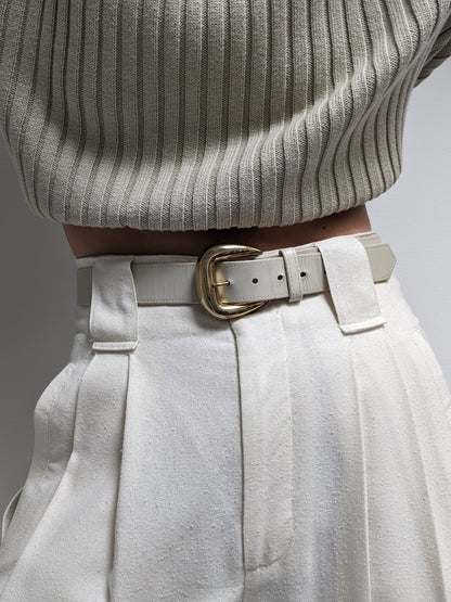 Vintage Ivory Smooth Leather Belt