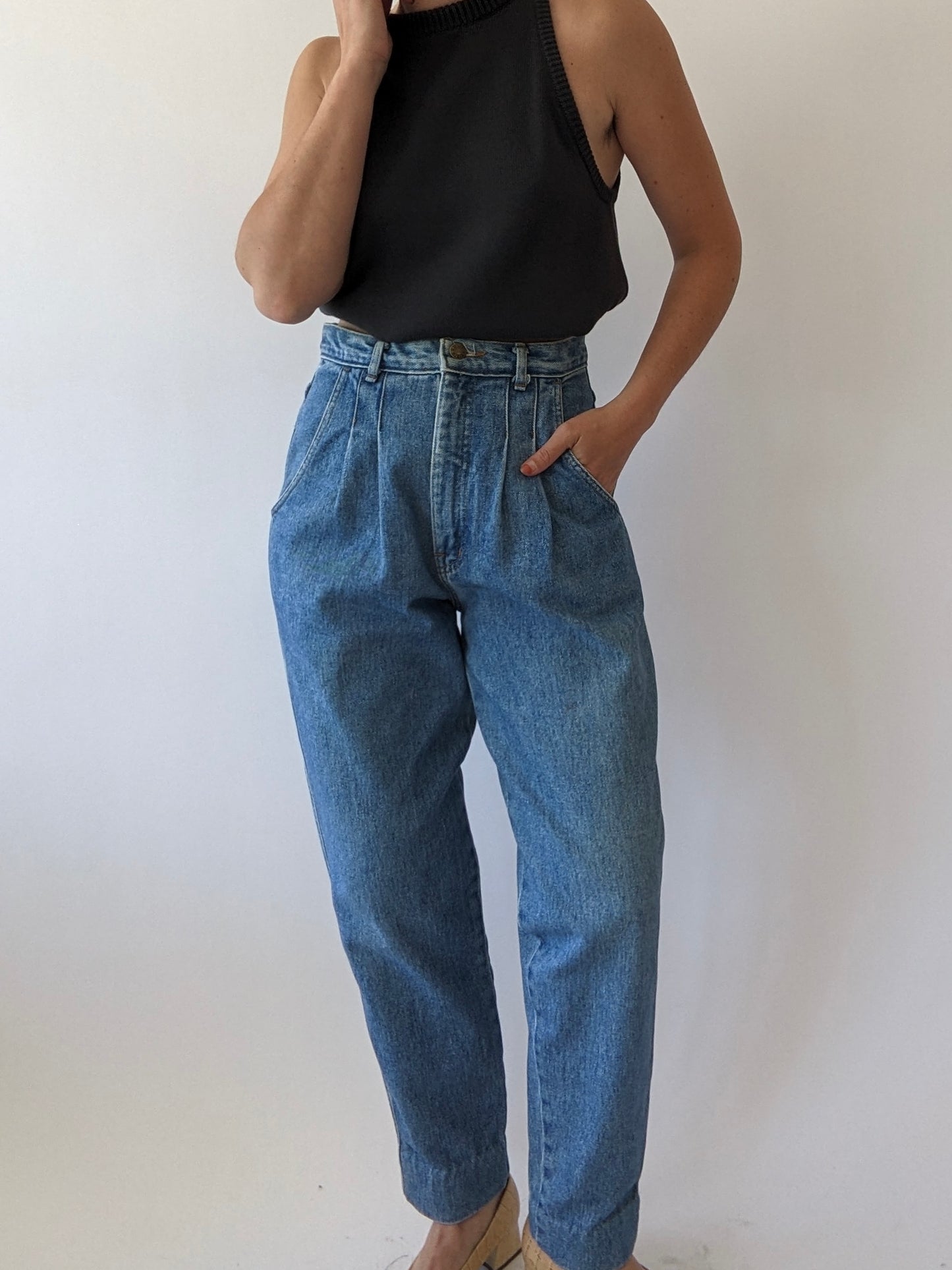 Vintage Pleated High-Rise Jeans