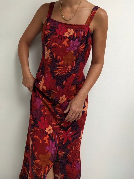 Vintage Tropical Print Dress & Blouse Set