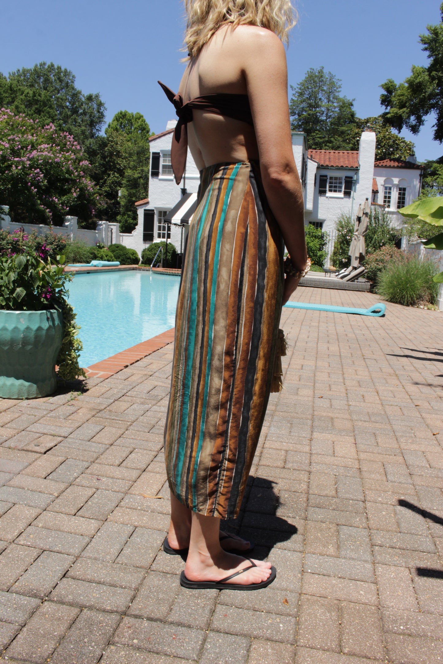 Vintage Striped Silk Wrap Skirt