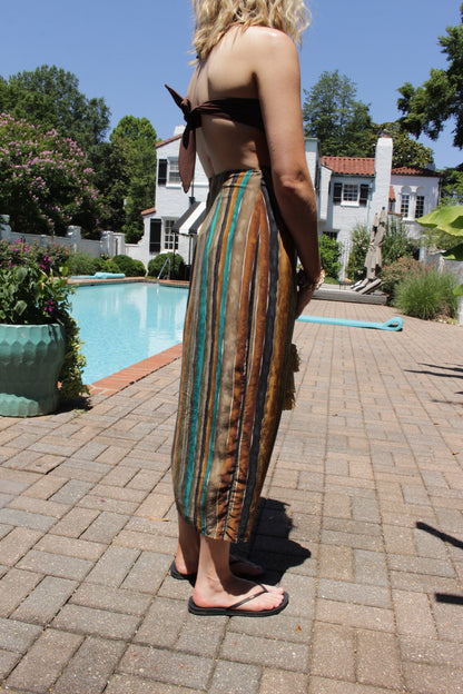 Vintage Striped Silk Wrap Skirt