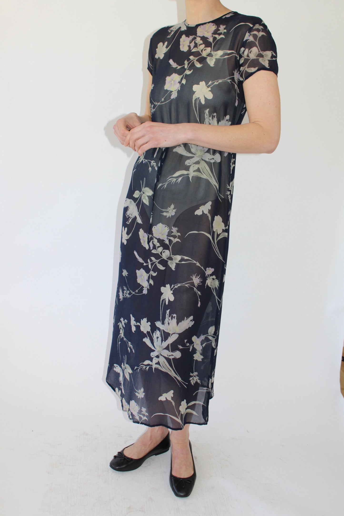 Vintage Sheer Floral Silk Dress