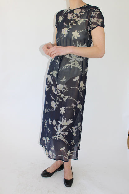 Vintage Sheer Floral Silk Dress