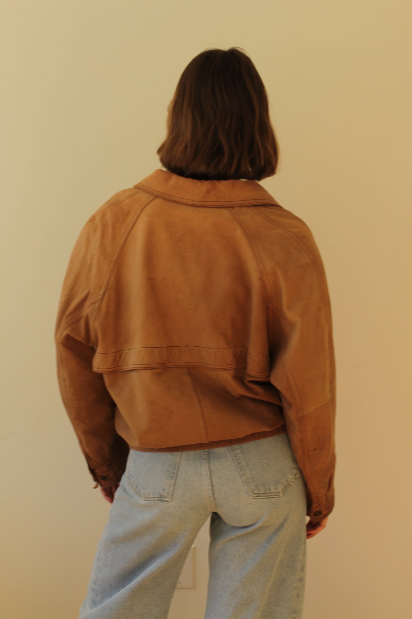 Favorite Vintage Almond Leather V-Neck Bomber