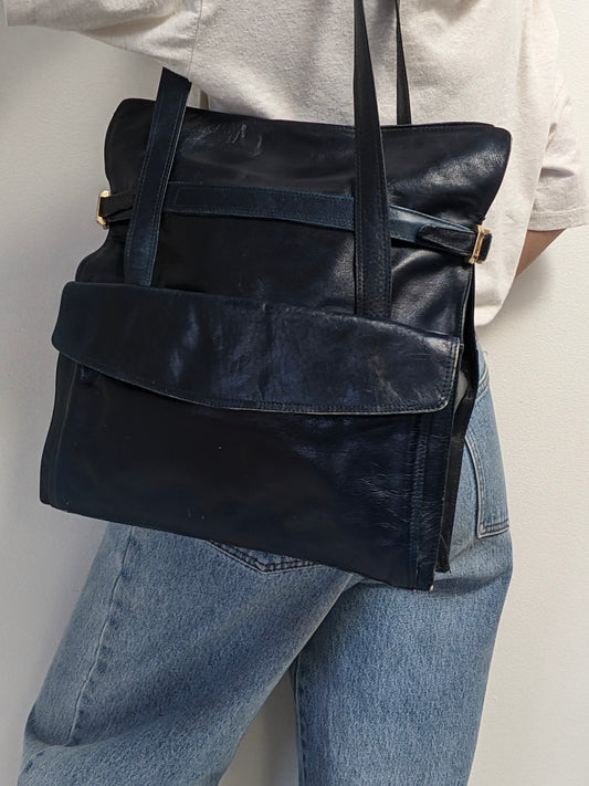 Vintage Midnight Leather Tote Bag