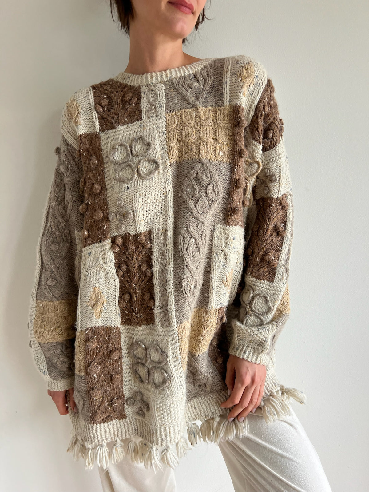 90s Handknit Patchwork Sweater