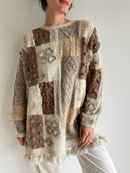 90s Handknit Patchwork Sweater