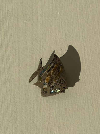 Vintage Sterling Silver & Abalone Fish Brooch