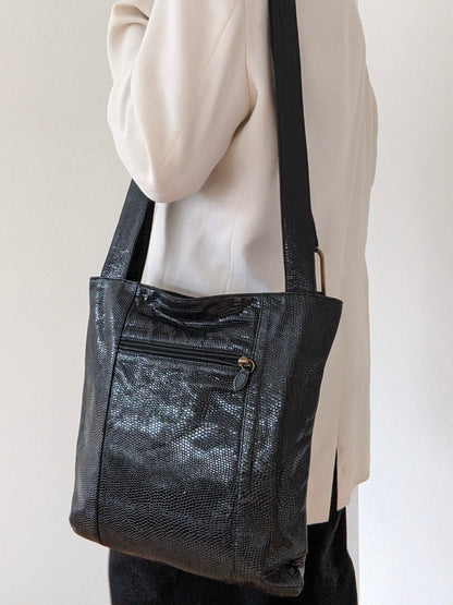 Vintage Ink Reptile-Embossed Leather Tote Bag