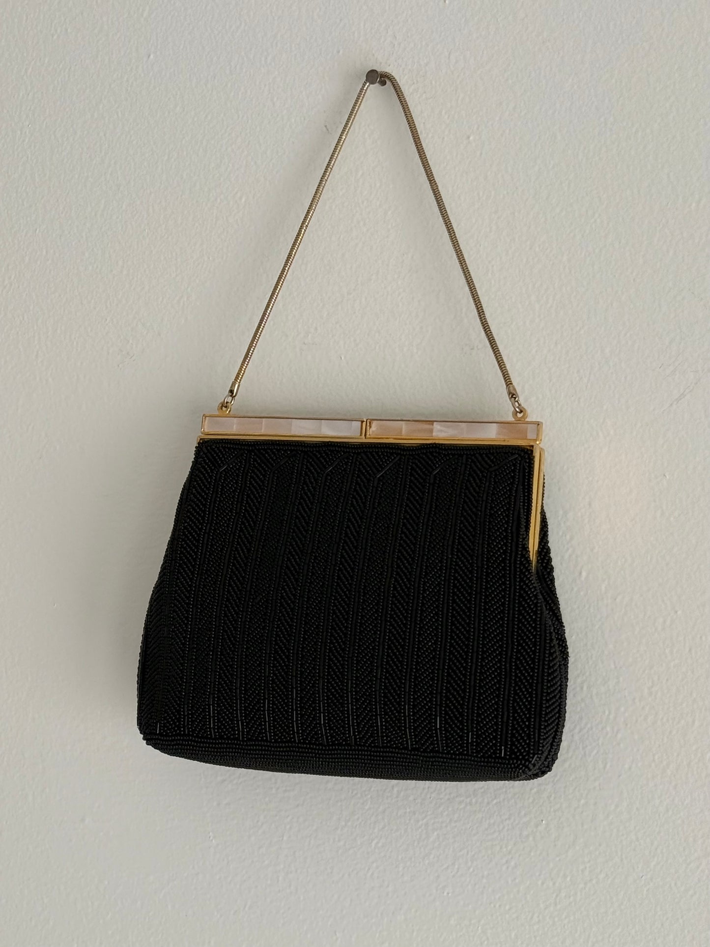 Gorgeous Vintage Mother of Pearl & Caviar Beaded Purse