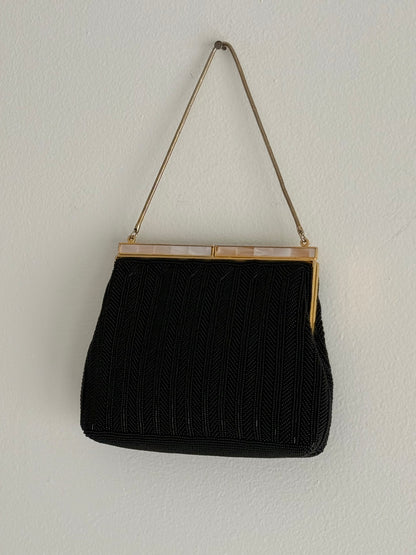 Gorgeous Vintage Mother of Pearl & Caviar Beaded Purse