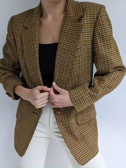 Vintage Hazelnut Wool Houndstooth Blazer