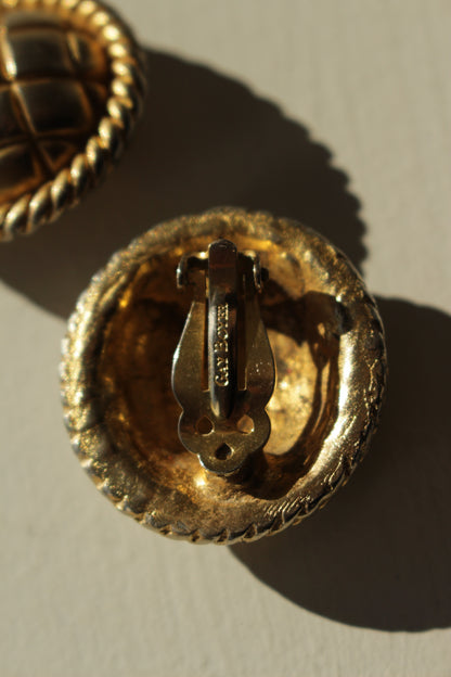 Vintage Quilted Brushed Gold Dome Earrings