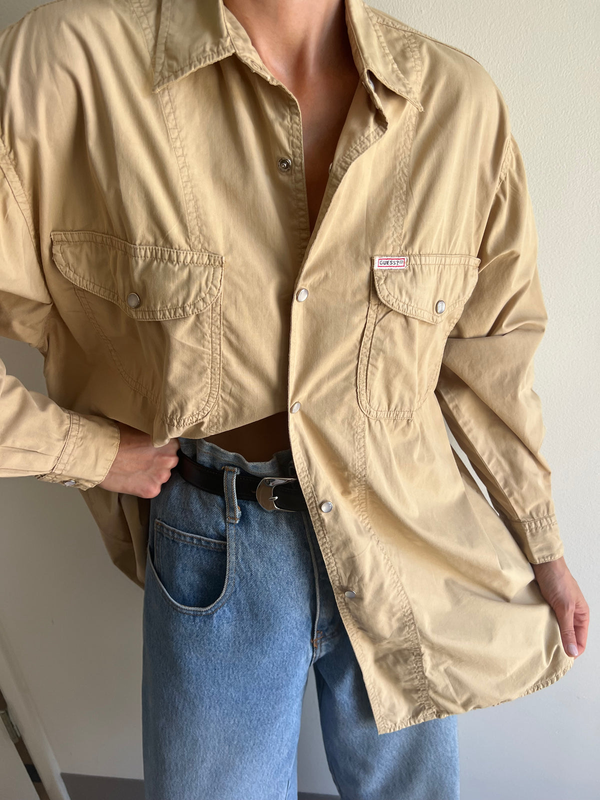 Vintage Guess Sand Pearl Snap Shirt