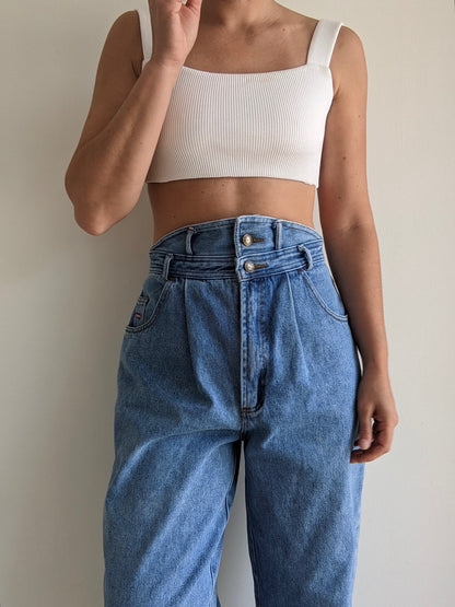 Vintage Pleated High-Rise Denim