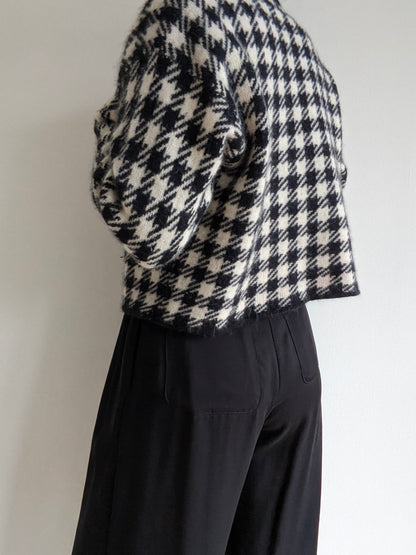 Vintage Houndstooth Angora Cropped Cardigan