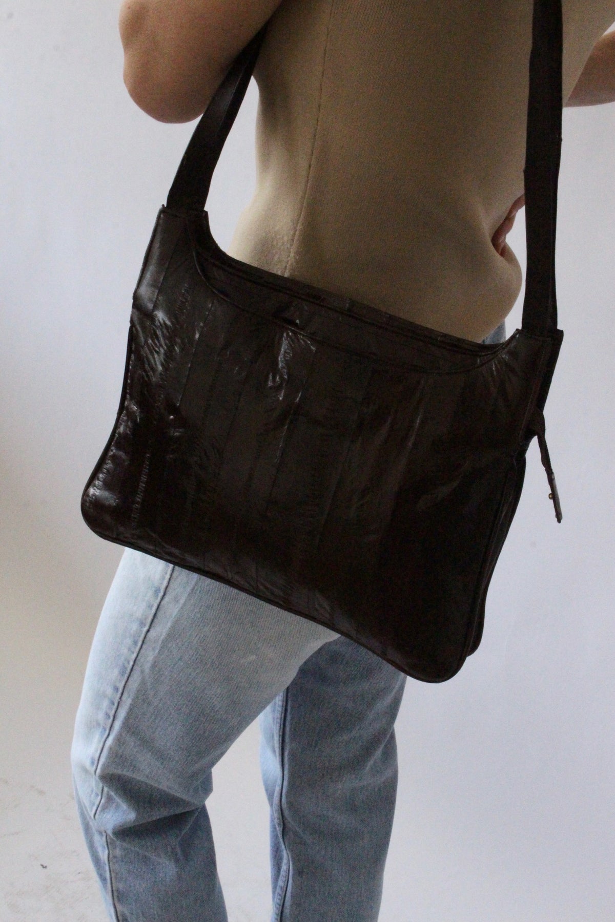 Amazing Vintage Tobacco Eelskin Leather Bag