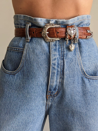 Vintage Embossed Leather & Hanging Charm Belt
