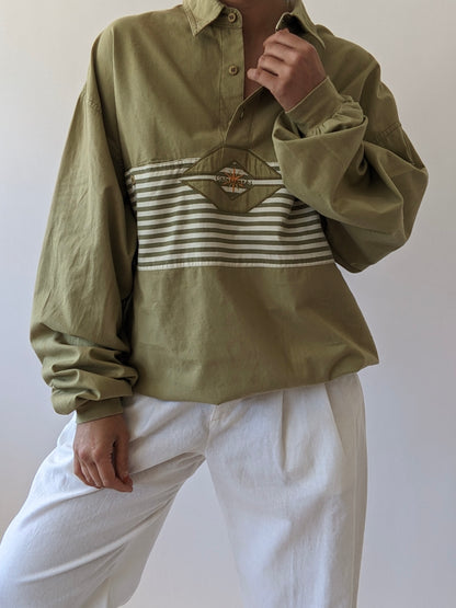 Vintage Striped Pocket Henley Pullover