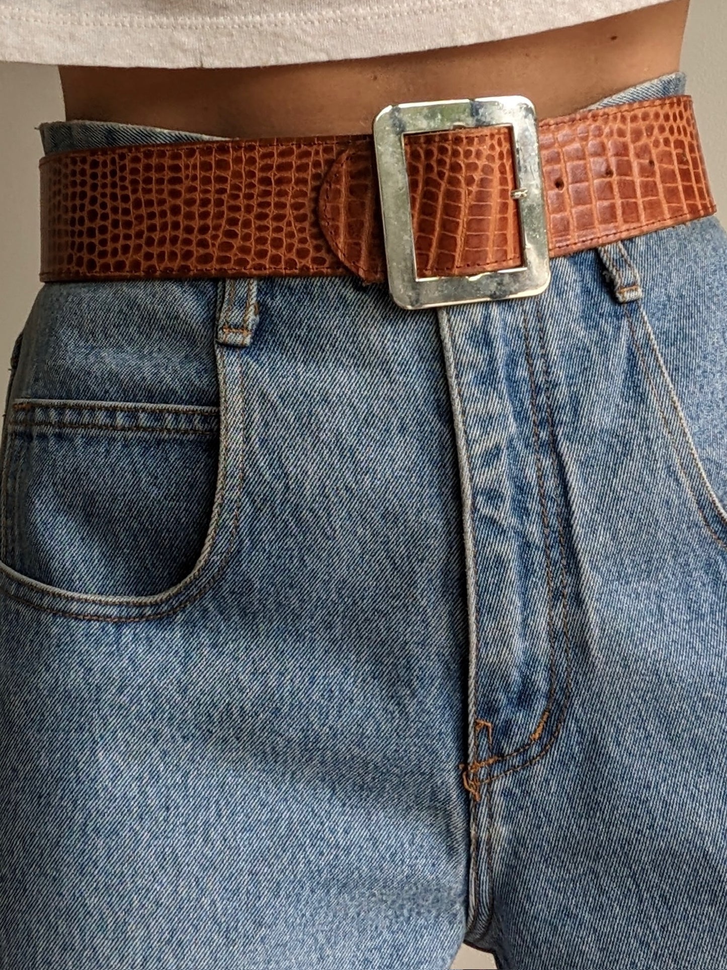 Favorite Vintage Wide Reptile-Embossed Leather Belt