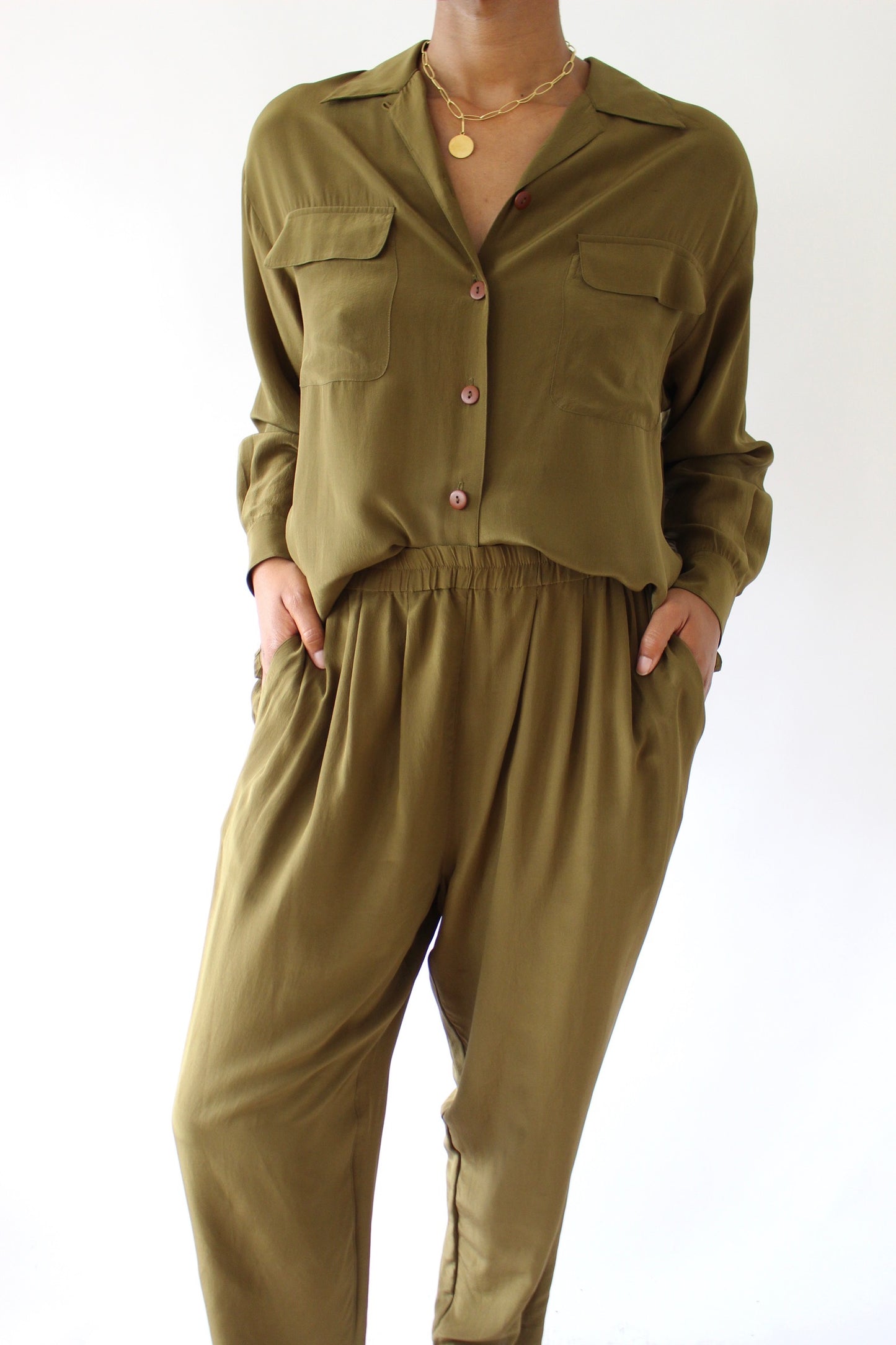 Vintage Olive Silk Leisure Set