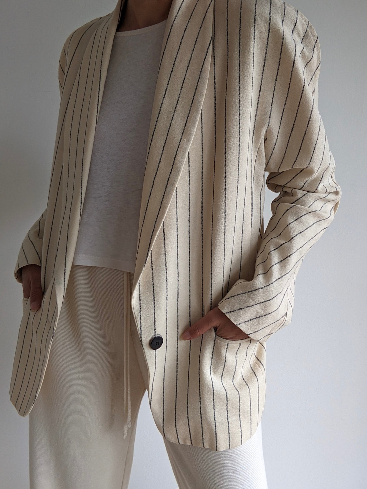 Beautiful Vintage Striped Cream Wool Blazer