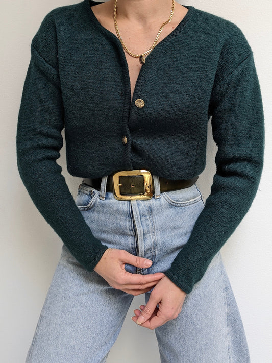 Vintage Evergreen Wool Cardigan