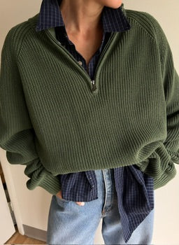 Forest Ribbed Cotton Popover Sweater