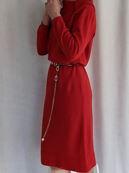 Lovely Vintage Holiday Red Wool Collared Dress