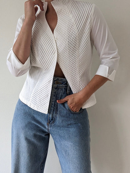 Lovely Vintage Ivory Pleated Cotton Blouse