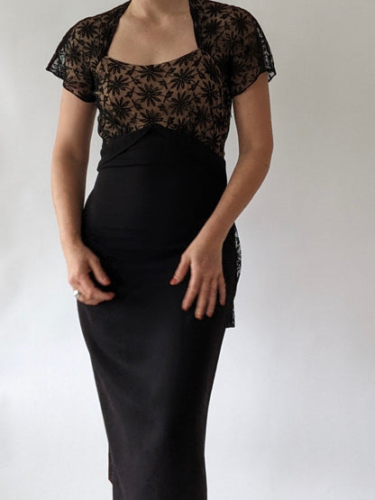 Beautiful Vintage 1940s Floral Lace & Crepe Dress