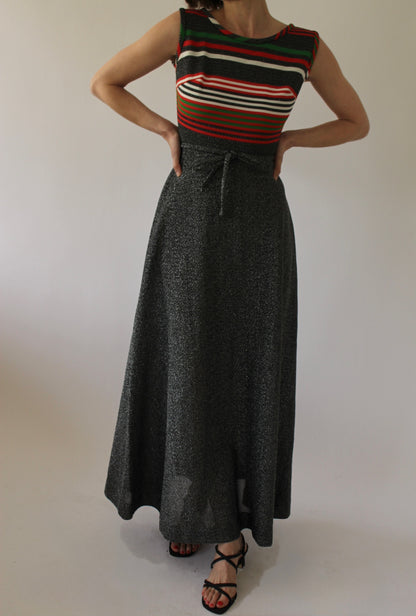 Amazing Vintage Striped Metallic Maxi Dress