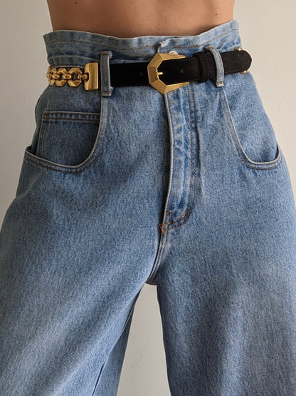 Vintage Caviar Suede & Gold Chain Belt