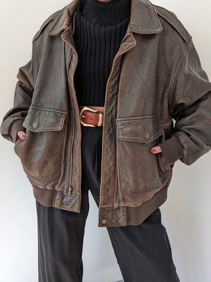 Incredible Vintage Tobacco Leather Bomber