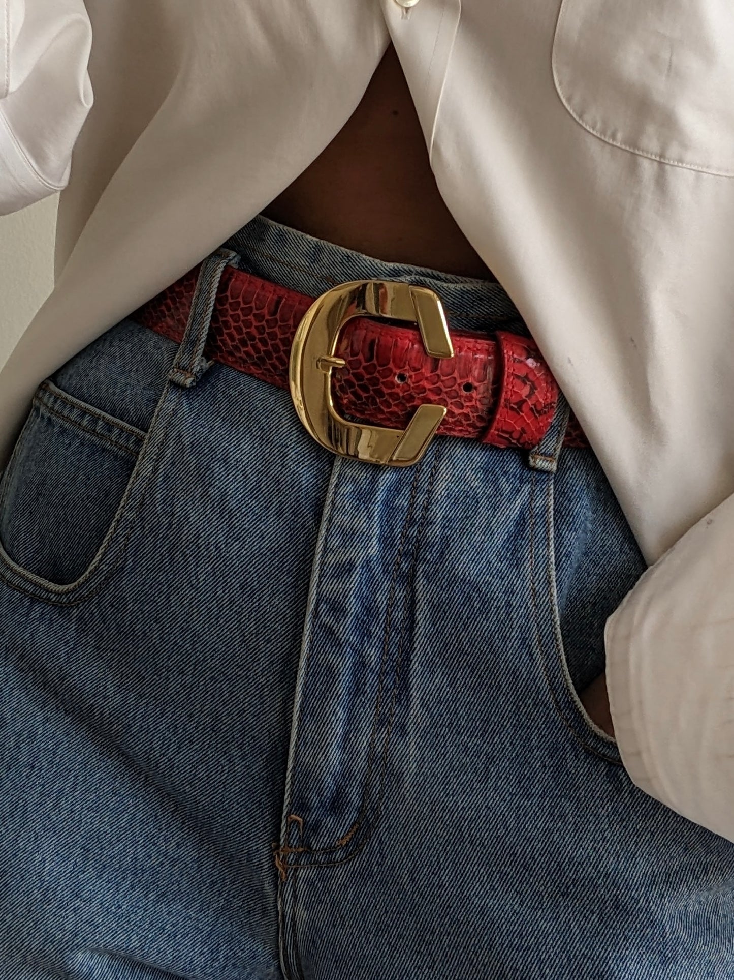 Vintage Red Snakeskin Leather Belt